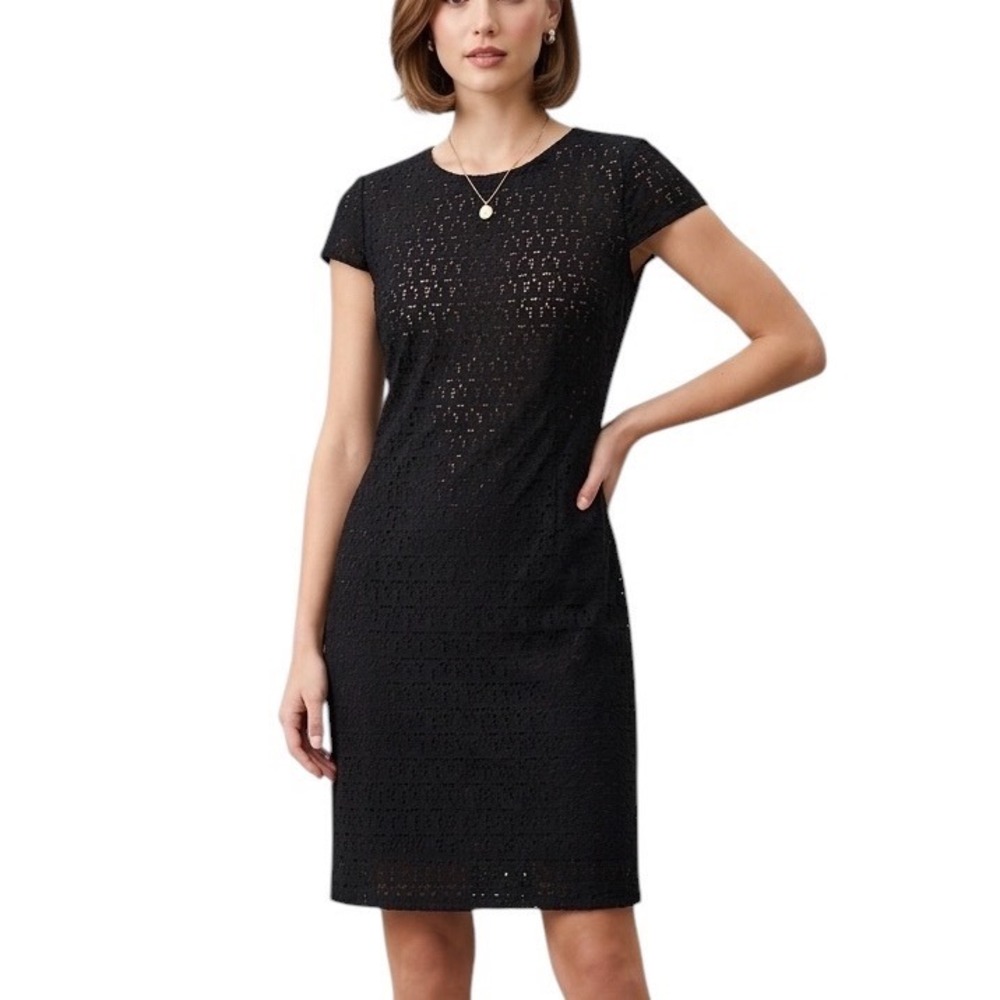 Suzi Chin Maggy Boutique Black Lace Sheath Dress Women 6‎ Short Sleeve LBD